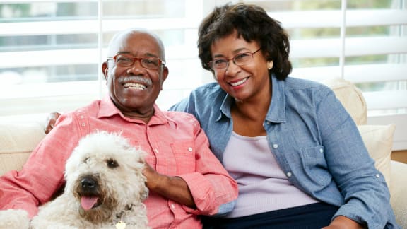 Senior Couple with Pet at Briar Park 55&#x2B; Apartments, Georgia, 30331