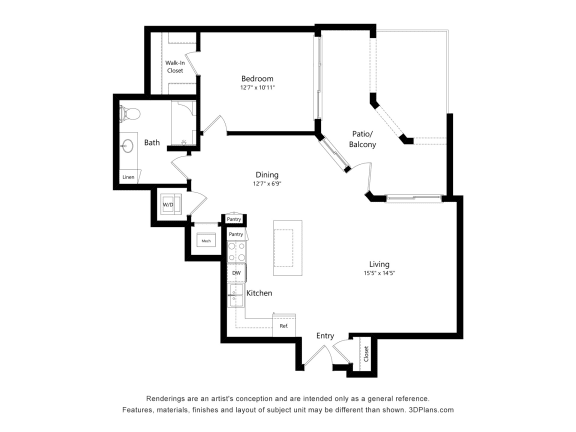 1C Floor Plan Blueprint at Briar Park 55&#x2B; Apartments, Atlanta, 30331