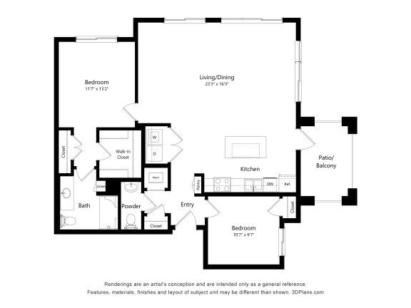 2B Floor Plan Blueprint at Briar Park 55&#x2B; Apartments, Georgia, 30331