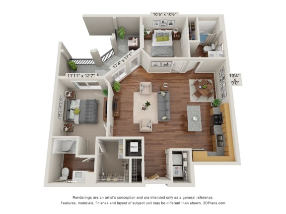 Floor Plan  2C Floor Plan at Briar Park 55&#x2B; Apartments, Atlanta, GA