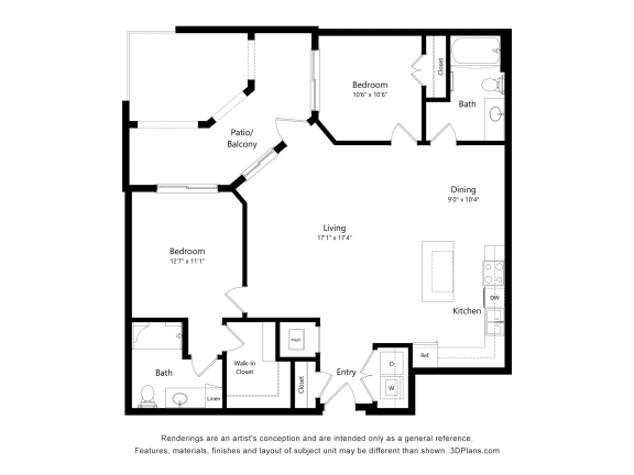 2C Floor Plan Blueprint at Briar Park 55&#x2B; Apartments, Atlanta, GA