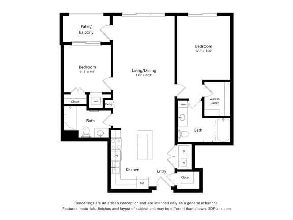 2D Floor Plan Blueprint at Briar Park 55&#x2B; Apartments, Atlanta, 30331