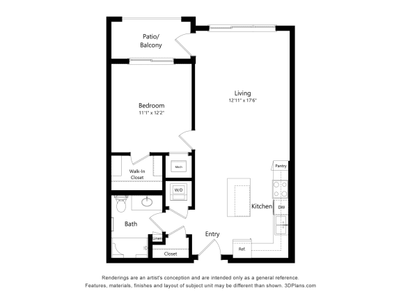 1 Bedroom Floor Plan at Briar Park 55+ Apartments, Atlanta, GA 30331
