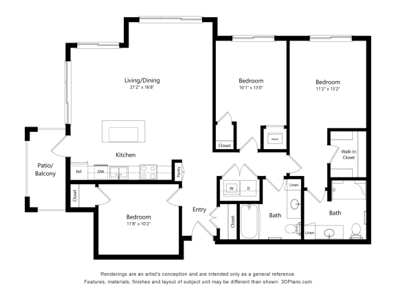 3A Floor Plan Blueprint at Briar Park 55&#x2B; Apartments, Atlanta