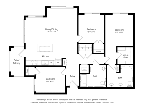 3A ADA Floor Plan Blueprint at Briar Park 55&#x2B; Apartments, Georgia