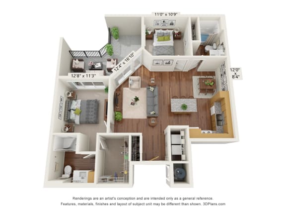Floor Plan  B7 Floor Plan at Casa Azure 55&#x2B; Apartments, Phoenix Arizona