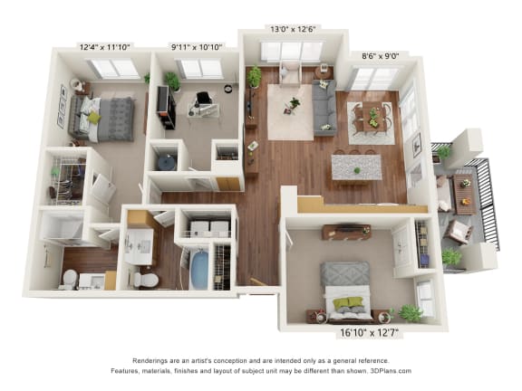 C1 Floor Plan at Casa Azure 55+ Apartments, Phoenix
