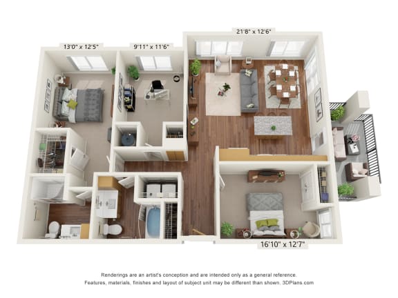C2 Floor Plan at Casa Azure 55+ Apartments, Arizona, 85035