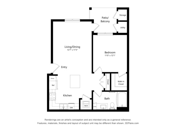 Crossroad Commons_1 Bedroom B_2D Floor Plan at Crossroad Commons, Manor, TX 78653