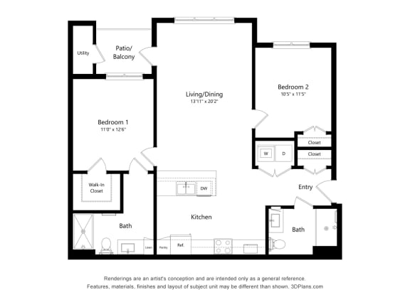 Crossroad Commons_2 Bedroom A-ADA_2D Floor Plan at Crossroad Commons, Manor Texas