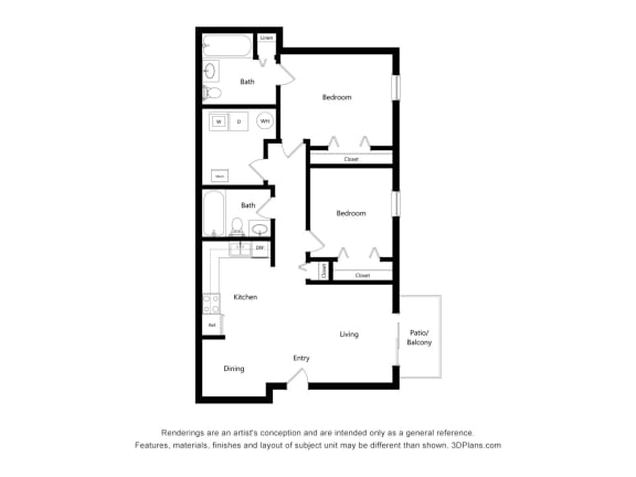 Floor Plan  2 Bedroom A Floor Plan at Groves of Lawrenceville, Georgia