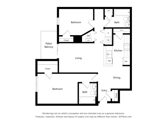 Floor Plan  Groves of Lawrenceville_2D_2 Bedroom B - Apartment