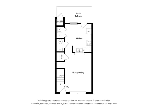 Dominium_Groves of Lawrenceville_2D Floor Plan_2 Bedroom Townhome - Floor 1