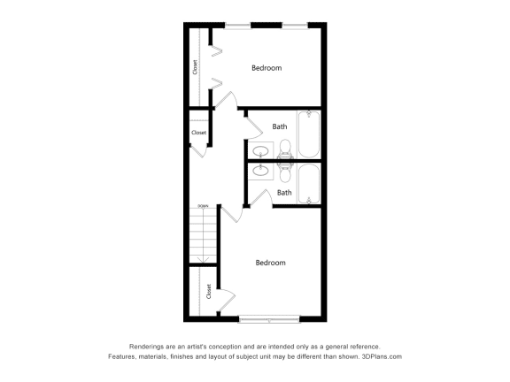 Dominium_Groves of Lawrenceville_2D Floor Plan_2 Bedroom Townhome - Floor 2