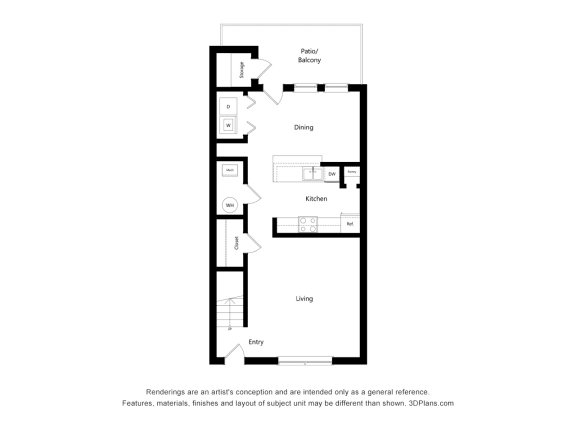 Floor Plan  3 Bedroom A - Townhome_Floor 1 at Groves of Lawrenceville, Lawrenceville