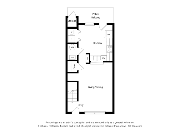 Floor Plan  Groves of Lawrenceville_2D_3 Bedroom B - Townhome_Floor 1