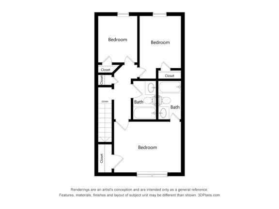 Dominium_Groves of Lawrenceville_2D Floor Plan_3 Bedroom Townhome (B) - Floor 2