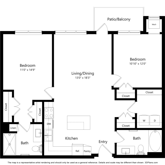 2C Floor Plan Blueprint 2C Floor Plan at Harbor at Twin Lakes 55+ Apartments, Roseville, Minnesota