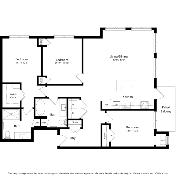 3D Floor Plan at Harbor at Twin Lakes 55+ Apartments, Roseville, MN