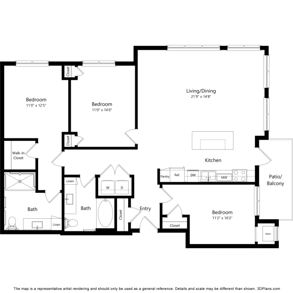 3CA Floor Plan at Harbor at Twin Lakes 55+ Apartments, Roseville, Minnesota