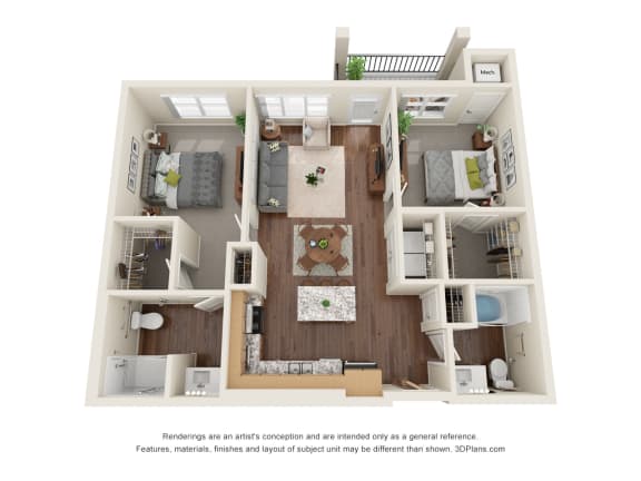 Floor Plan  Two Bedroom E (Wheelchair Accessible) - 60%