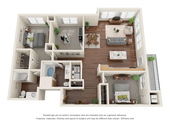 3D Floor Plan at Harbor at Twin Lakes 55+ Apartments, Roseville, MN, 55113