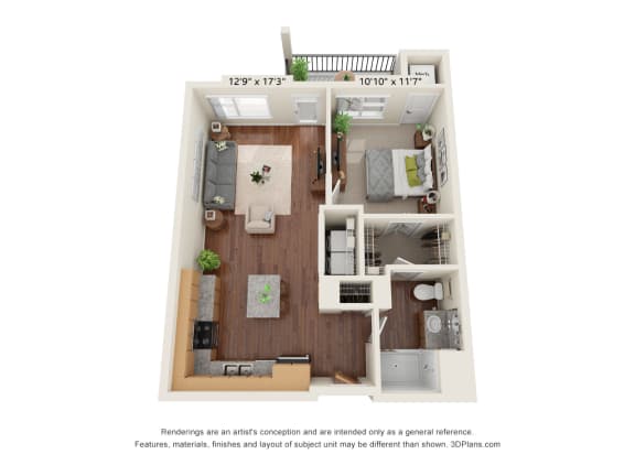 Floor Plan  Heritage at Church Ranch_3D_1 Bedroom A