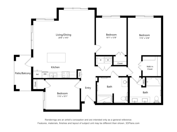 C1 Wheelchair Accessible Floor Plan Blueprint at Heron Ridge 62+ Apartments, Florida, 34746
