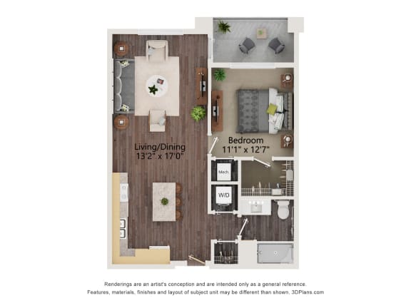 A1_Colored Floor Plan at Juniper Square 55+ Apartments, Glendale, AZ 85301