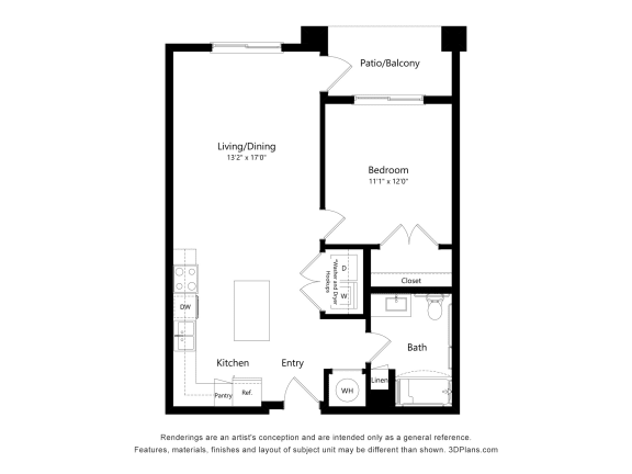 A1_Type A Floor Plan at Juniper Square 55+ Apartments, Glendale, 85301