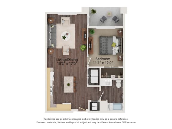 A1_Type A Floor Plan at Juniper Square 55+ Apartments, Glendale, 85301