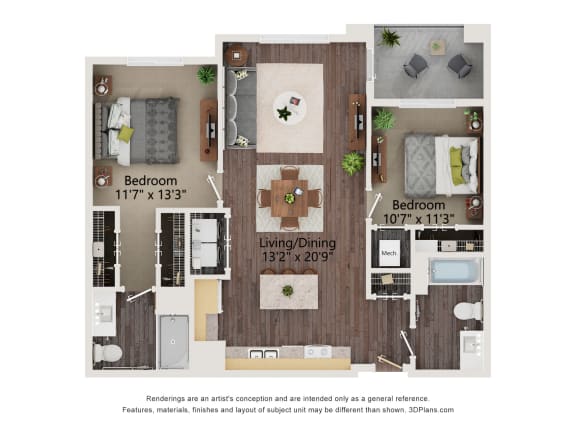 B1_Alt_Colored Floor Plan at Juniper Square 55+ Apartments, Glendale, AZ 85301