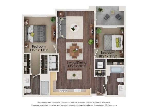 B1_Colored Floor Plan at Juniper Square 55+ Apartments, Glendale Arizona