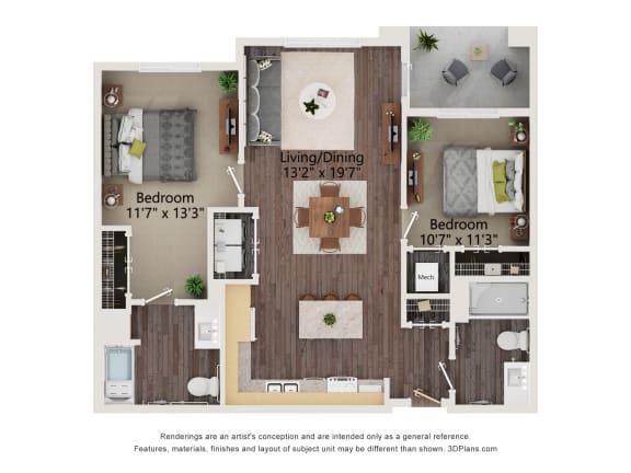 B1_Type A_Colored Floor Plan at Juniper Square 55+ Apartments, Arizona, 85301