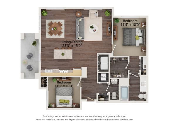 B3_Colored Floor Plan at Juniper Square 55+ Apartments, Glendale, AZ