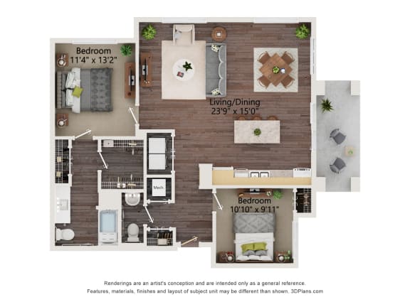 B3_Type A Colored Floor Plan at Juniper Square 55+ Apartments, Glendale, 85301