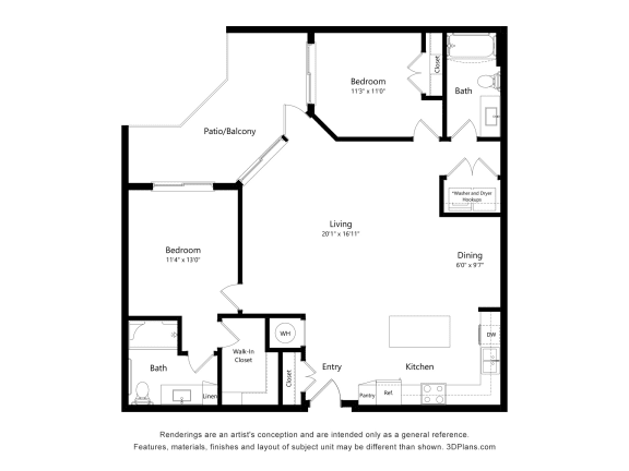 B6 Floor Plan at Juniper Square 55+ Apartments, Glendale, 85301