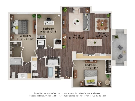 C1_Colored Floor Plan at Juniper Square 55+ Apartments, Glendale