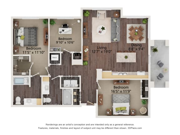 C1_Type A_Colored Floor Plan at Juniper Square 55+ Apartments, Arizona