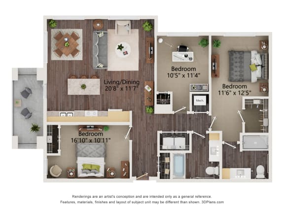 C2_Colored Floor Plan at Juniper Square 55+ Apartments, Arizona, 85301