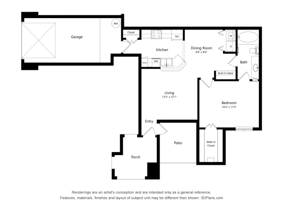 Floor Plan  1 bed 1 bath&#xA0;at Lakeside Pointe Apartments &amp; Townhomes, Pearland, TX