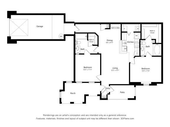 Floor Plan  2 bed 2 bath&#xA0;at Lakeside Pointe Apartments &amp; Townhomes, Pearland, 77584