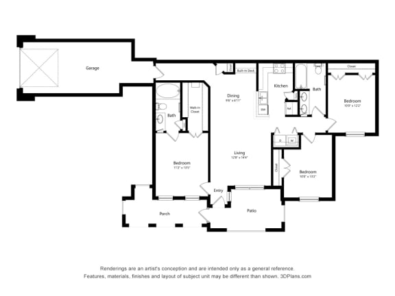 Floor Plan  3 bed 2 bath B&#xA0;at Lakeside Pointe Apartments &amp; Townhomes, Pearland, TX