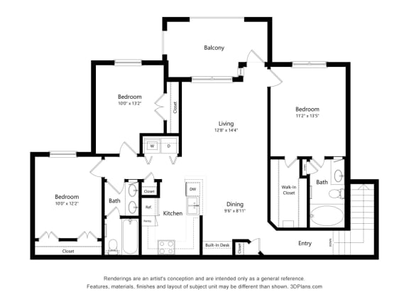 Floor Plan  3 bed 2 bath A&#xA0;at Lakeside Pointe Apartments &amp; Townhomes, Pearland, Texas