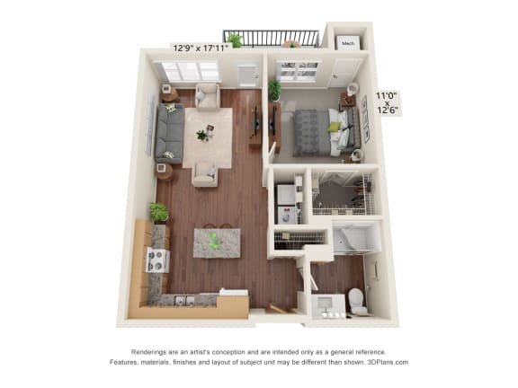 Floor Plan  1 Bedroom -D Floor Plan at Legacy Commons at Signal Hills 55+ Apartments, Minnesota, 55118
