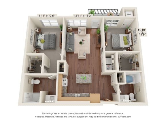 Floor Plan  2 Bedroom - D Floor Plan at Legacy Commons at Signal Hills 55&#x2B; Apartments, West St. Paul