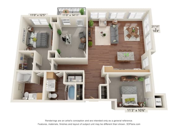 3 Bedroom - B Floor Plan at Legacy Commons at Signal Hills 55+ Apartments, West St. Paul, MN, 55118