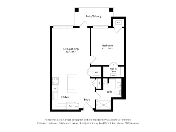 1A Floor Pan at Oaks Landing 55+ Apartments, New Brighton Minnesota