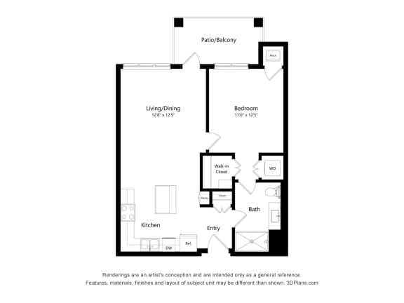 1B Floor Pan at Oaks Landing 55+ Apartments, New Brighton