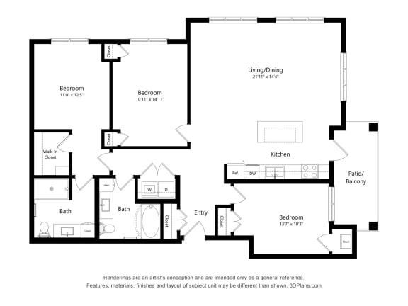 3 Bedroom Floor Pan at Oaks Landing 55+ Apartments, Minnesota
